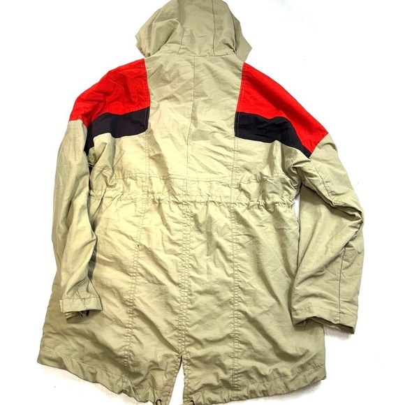 Outdoor Womens Windbreaker Sz M Beige Color Block Packable Hood Draw Cord - Picture 8 of 11